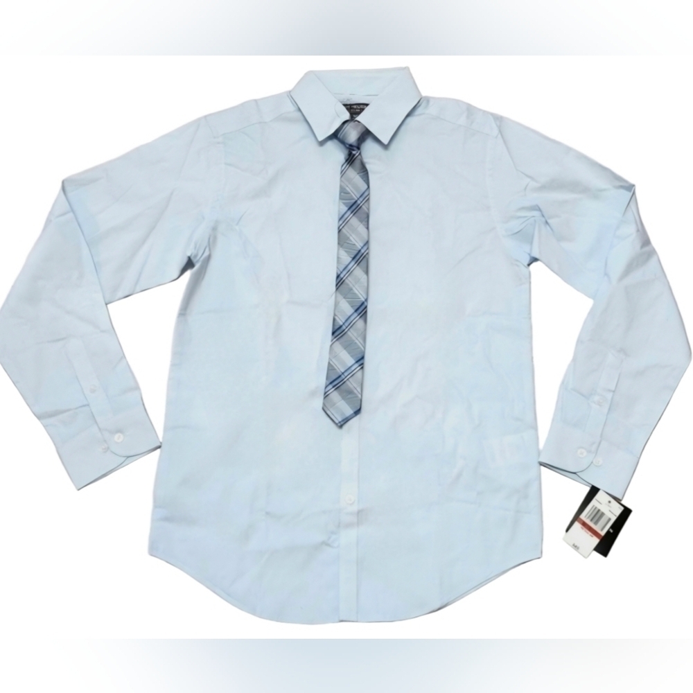 Van Heusen Flex Big Boys Button Down Collar Dress Shirt & Tie Size M 10/12 - New